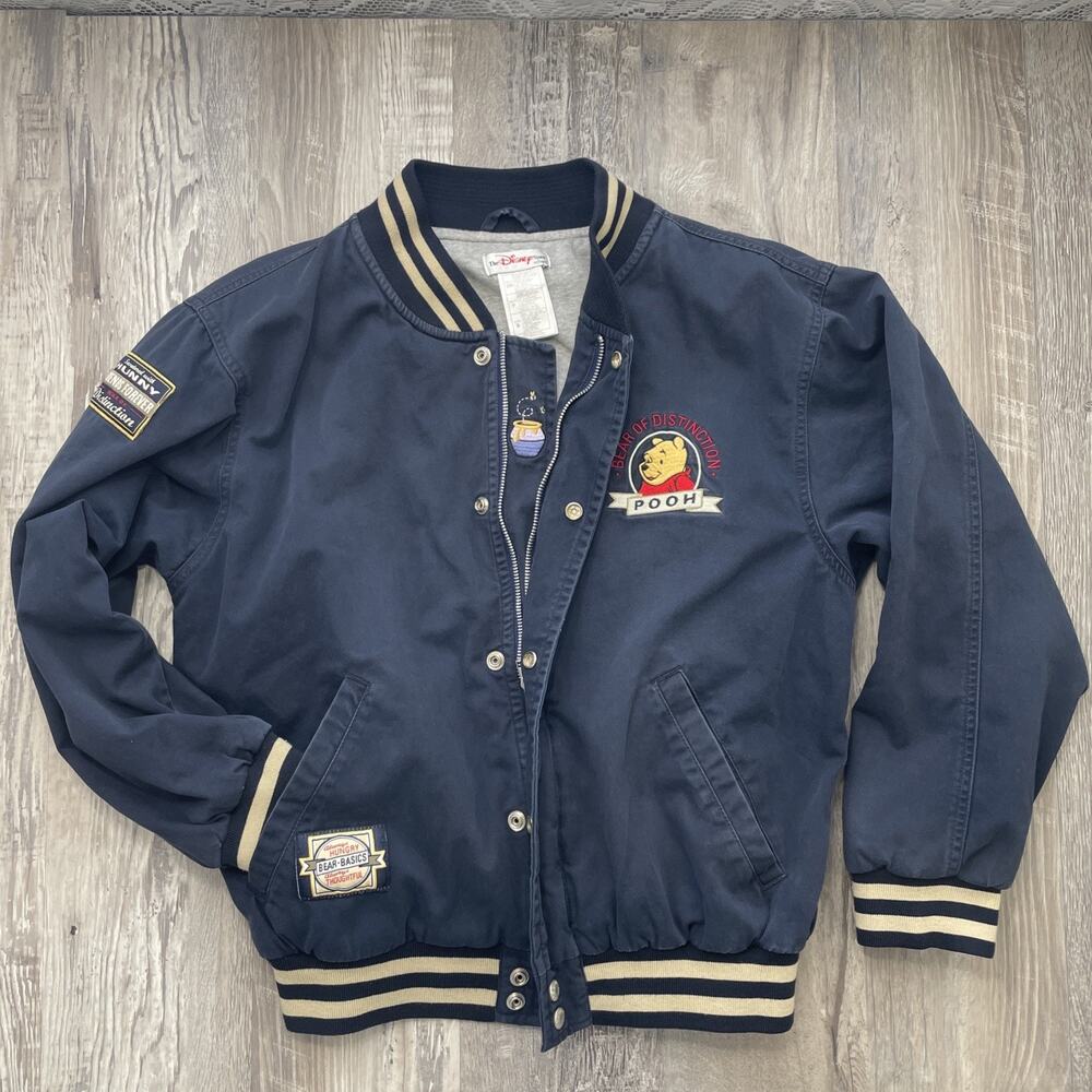 Disney Pooh Jacket Bomber Blue Snap Zip Bear Essentials Embroidered Vintage sz S - Picture 5 of 16